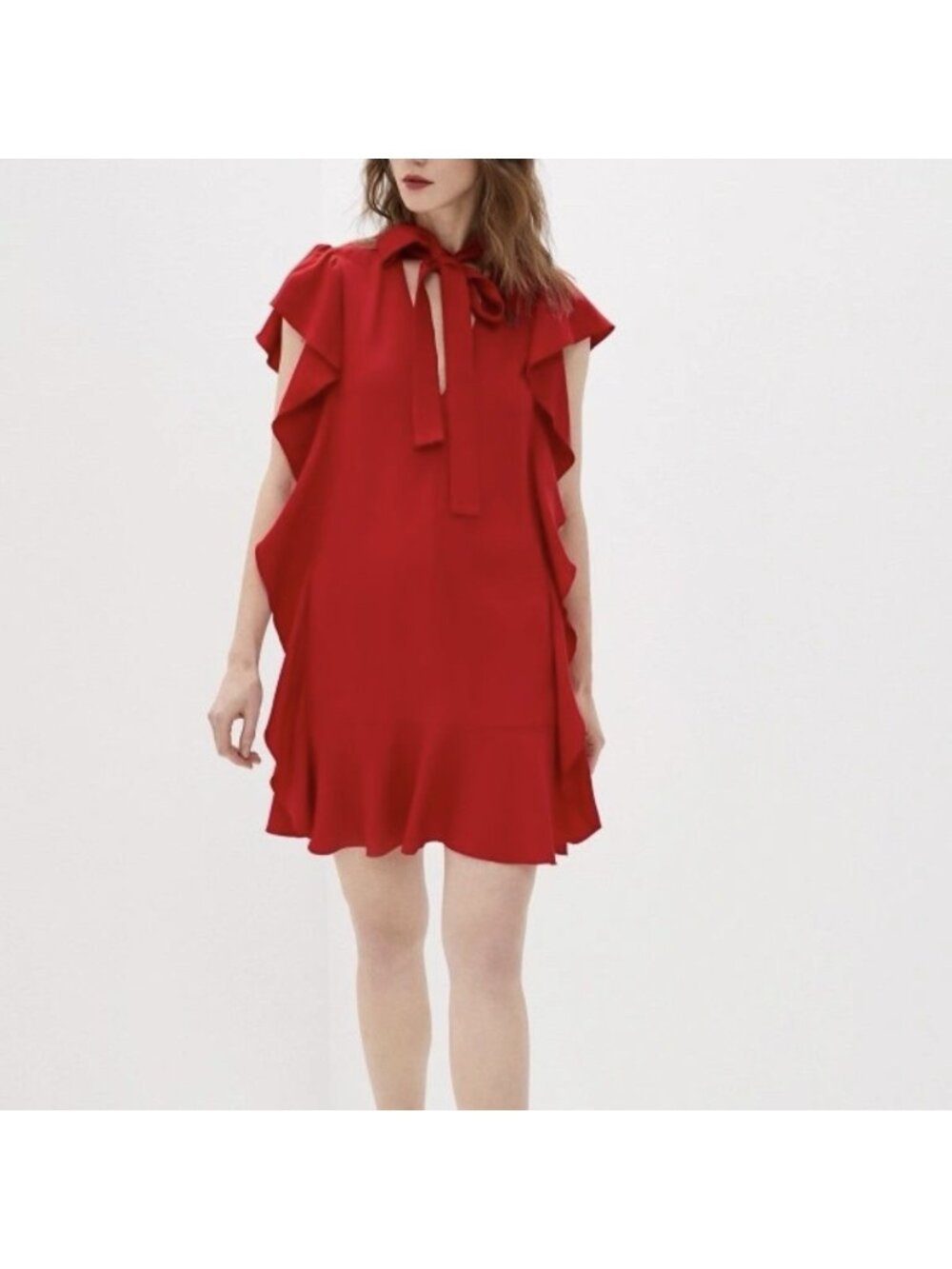 RED Valentino Tie-Neck Ruffle-Detail Mini Dress Red Size 38 / US 2